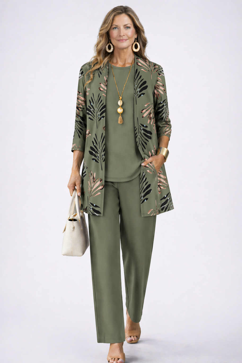 Marilyn – Relaxed Leaf Print Three-Piece Set