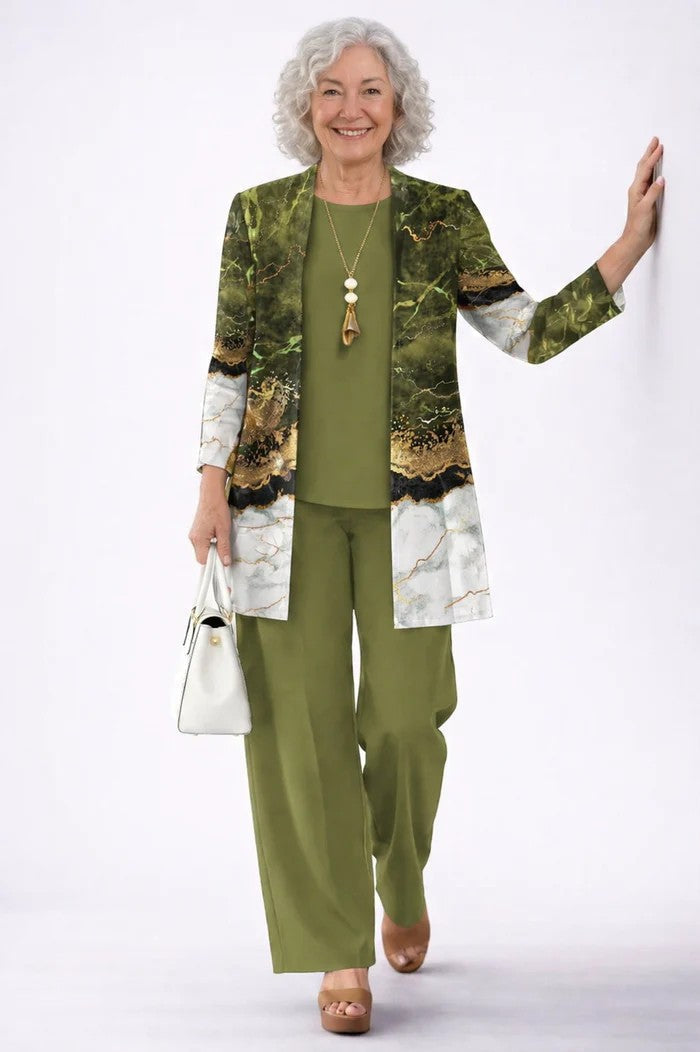 Marilyn – Relaxed Leaf Print Three-Piece Set