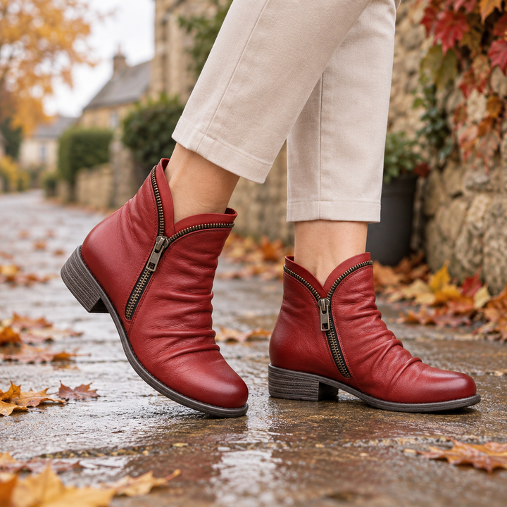 Blodwen – Ruched Ankle Boots with Side Zip