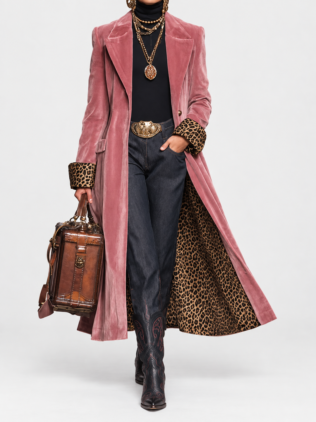 Marguerite – Long Velvet-Look Tailored Coat