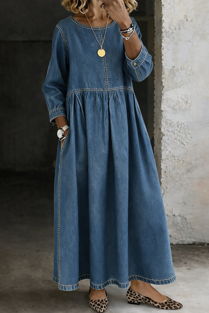 Petra – Vintage Denim Maxi Dress