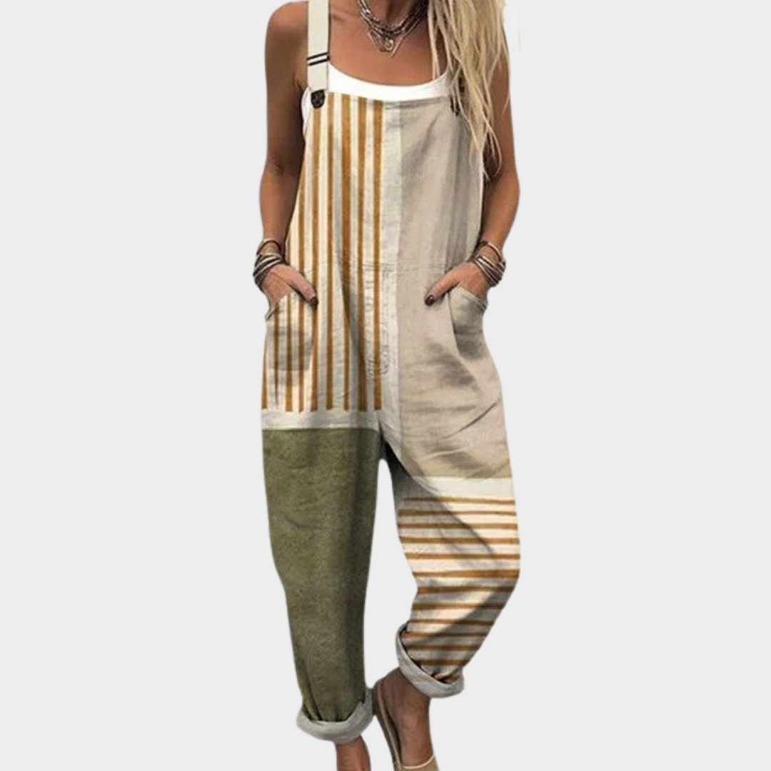Stella | Beige & Green Dungarees