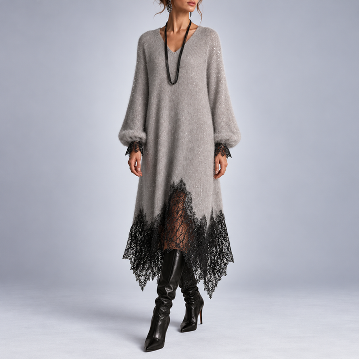 Fenella – Knit Midi Dress with Lace Trim