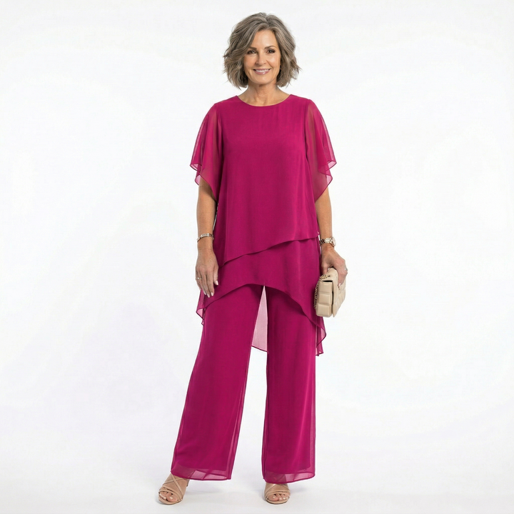 Jemima – Tiered Chiffon-Look Tunic and Trouser Set