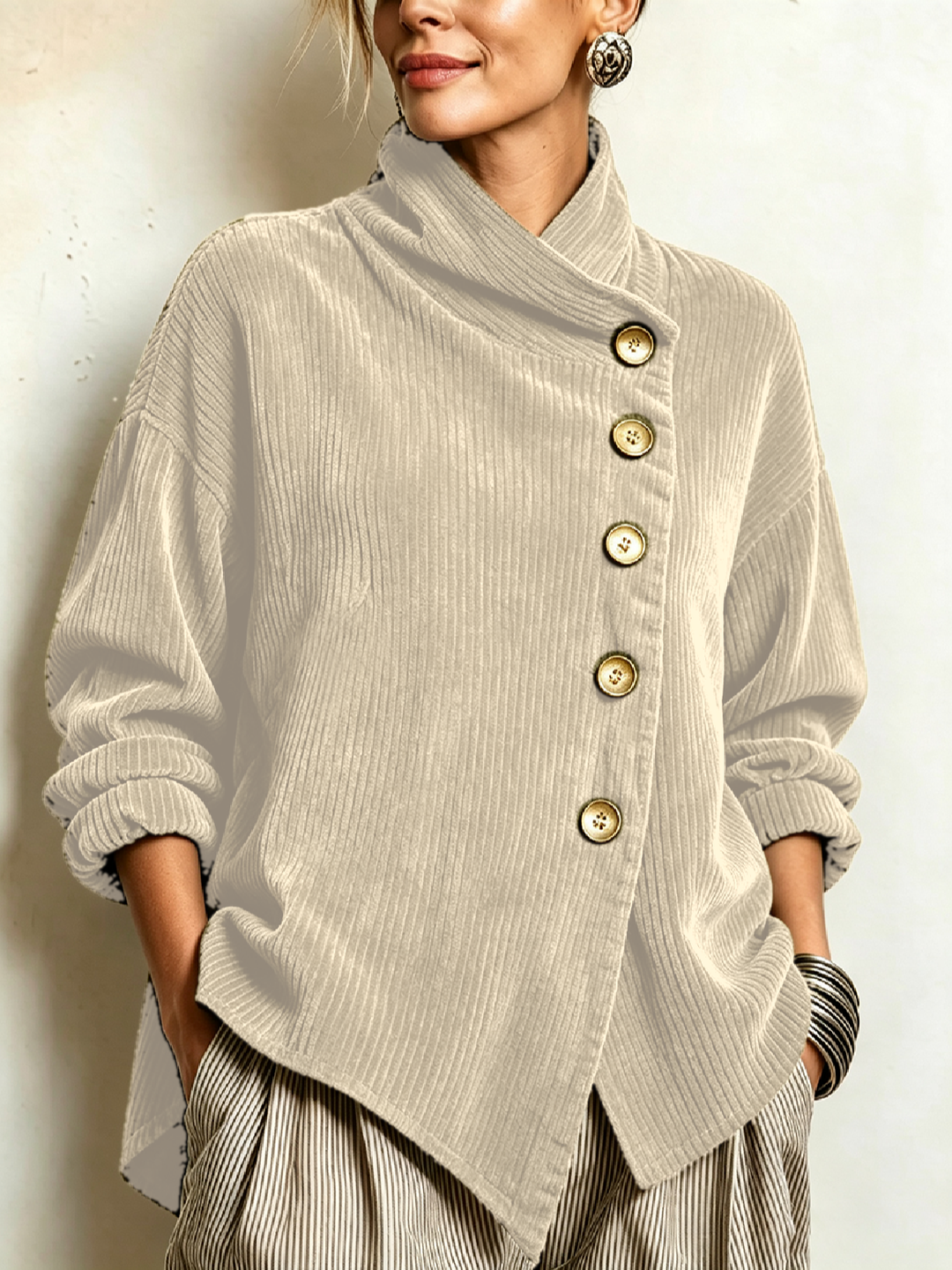 Octavia – Ribbed Diagonal Button Top
