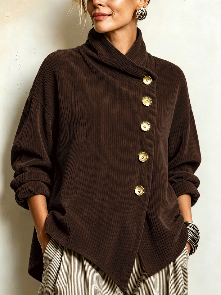 Octavia – Ribbed Diagonal Button Top