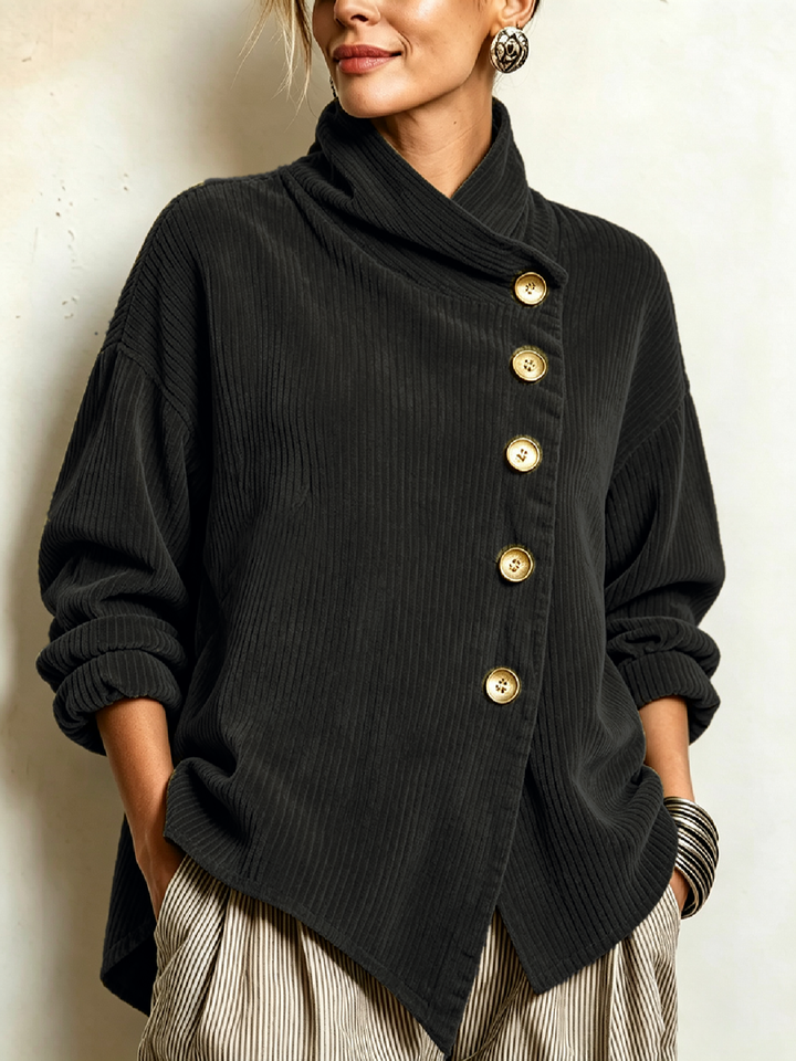 Octavia – Ribbed Diagonal Button Top