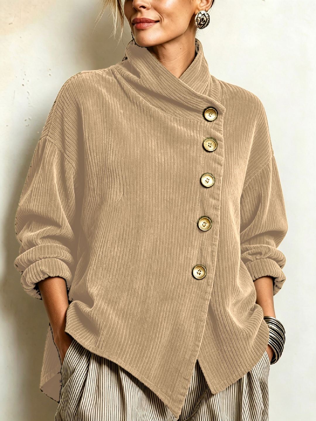 Octavia – Ribbed Diagonal Button Top