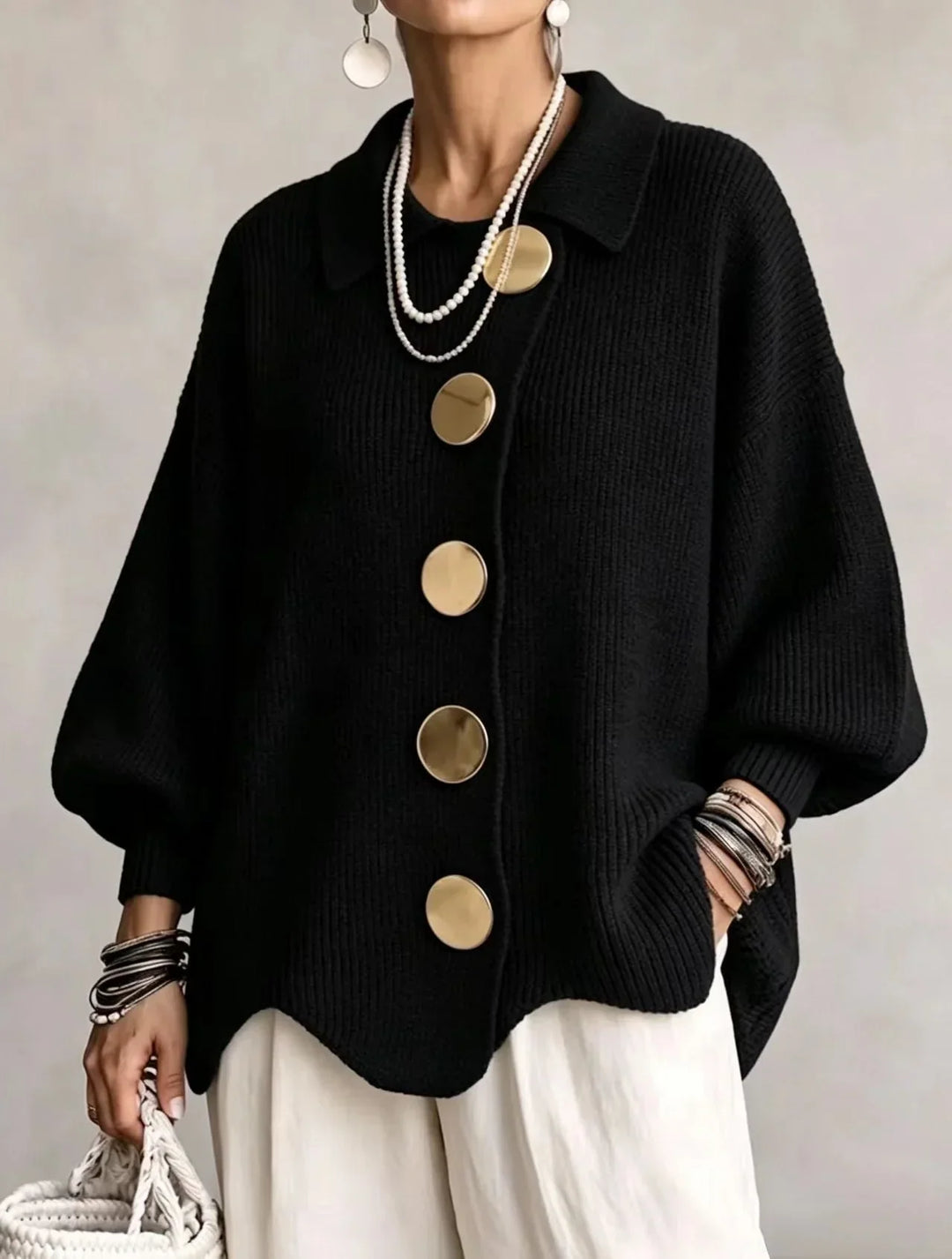 Constance – Oversized Knit Cardigan with Gold Buttons