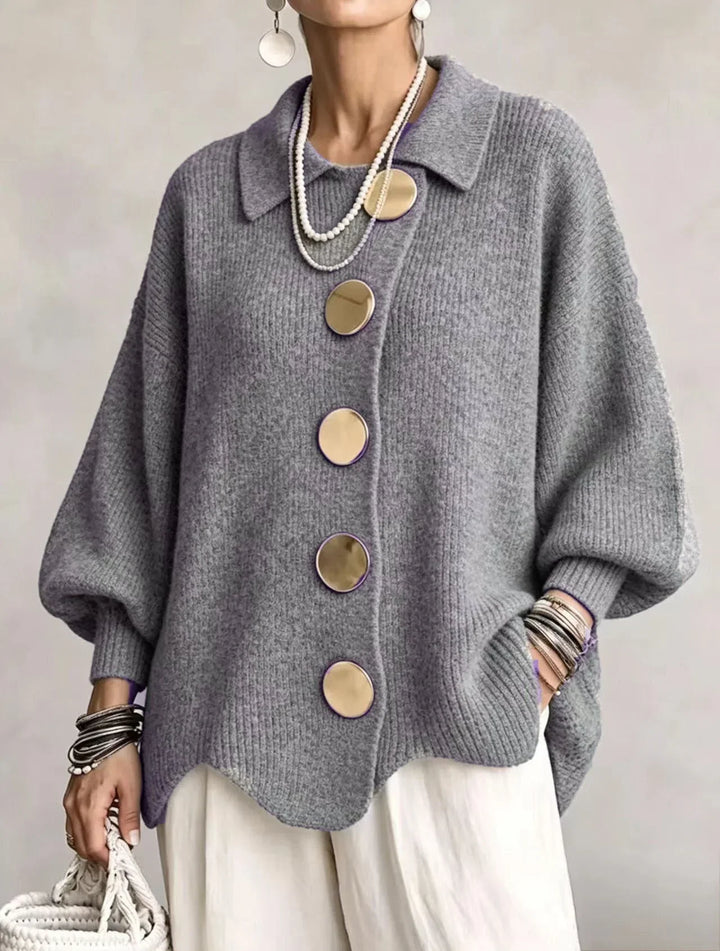Constance – Oversized Knit Cardigan with Gold Buttons