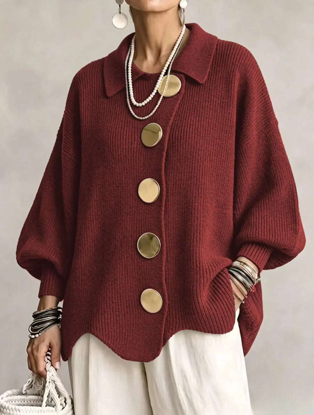 Constance – Oversized Knit Cardigan with Gold Buttons