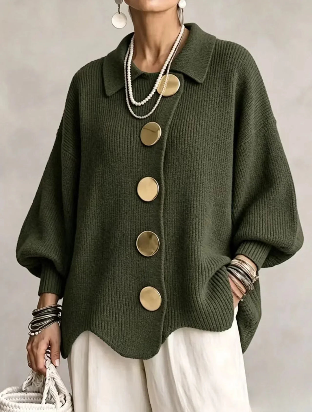 Constance – Oversized Knit Cardigan with Gold Buttons