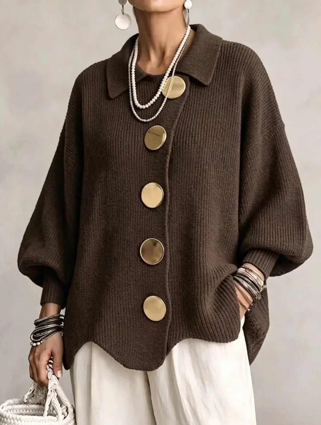 Constance – Oversized Knit Cardigan with Gold Buttons
