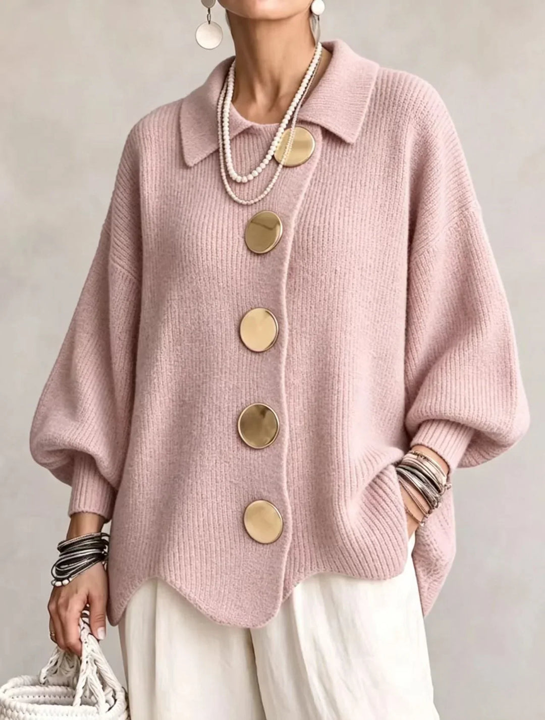 Constance – Oversized Knit Cardigan with Gold Buttons