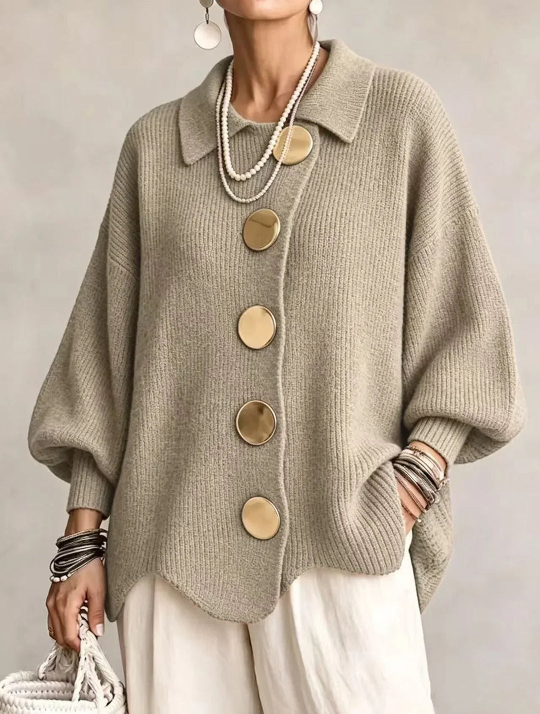 Constance – Oversized Knit Cardigan with Gold Buttons