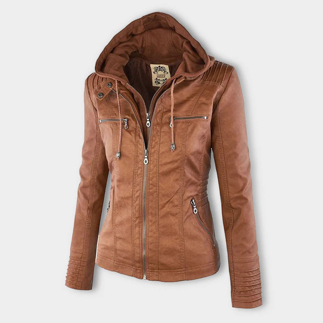 Ceridwen – Hooded Biker Jacket with Zip Detail