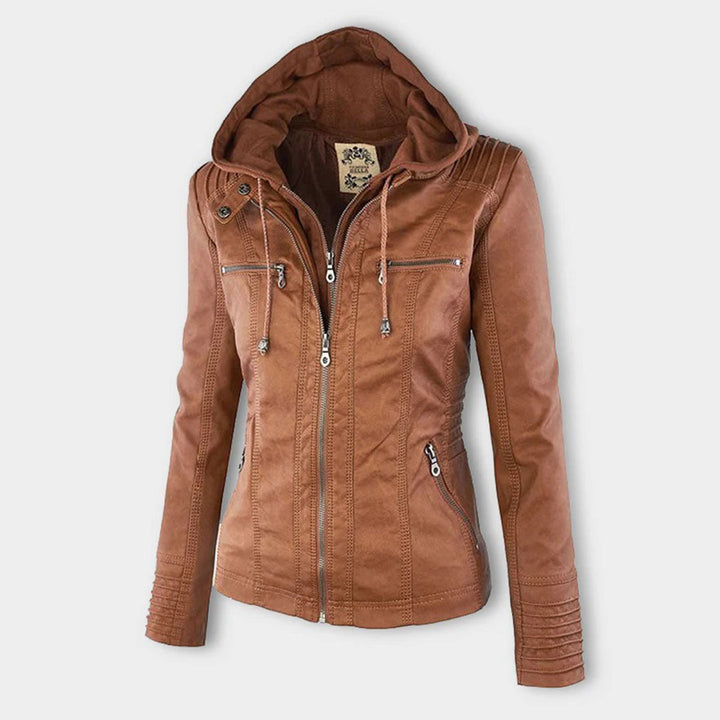 Ceridwen – Hooded Biker Jacket with Zip Detail