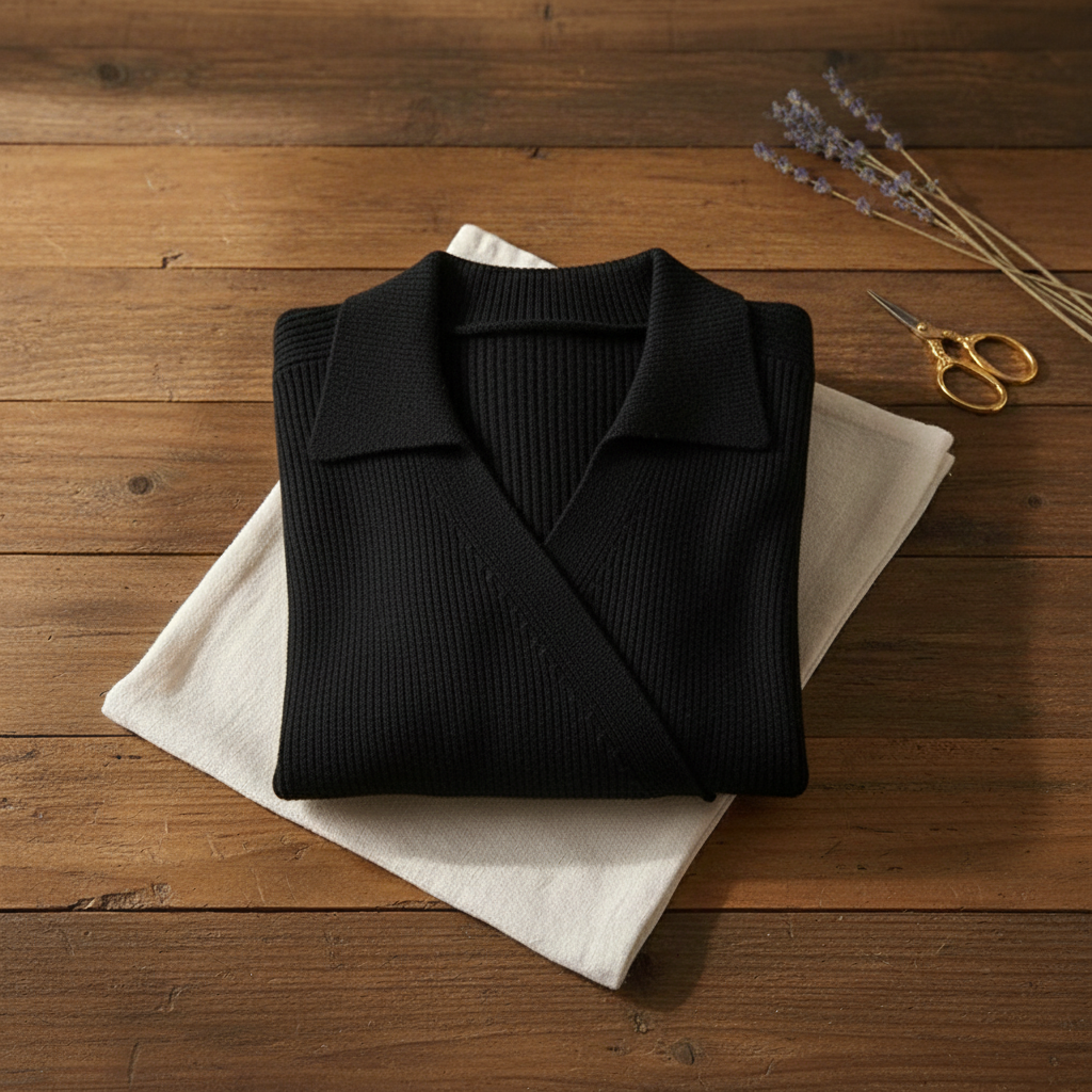 Genevieve – Wrap-Front Collared Knit Top