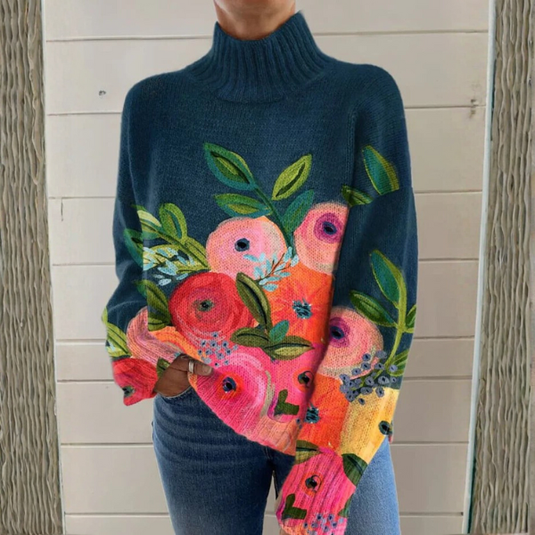 Barbara – Floral Print Polo Neck Jumper