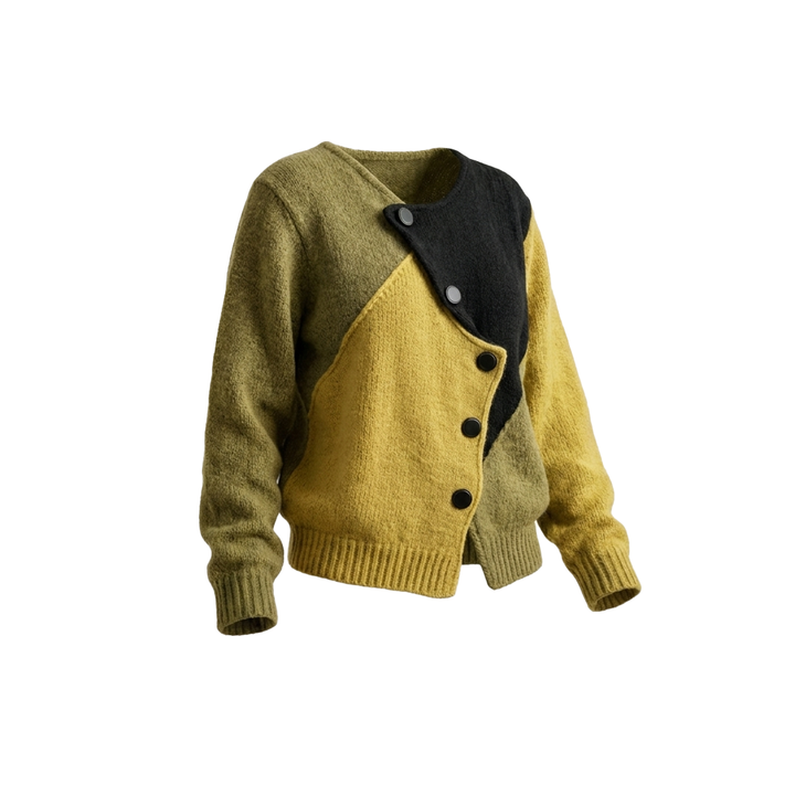 Rosemary – Asymmetric Colour Block Knit Cardigan