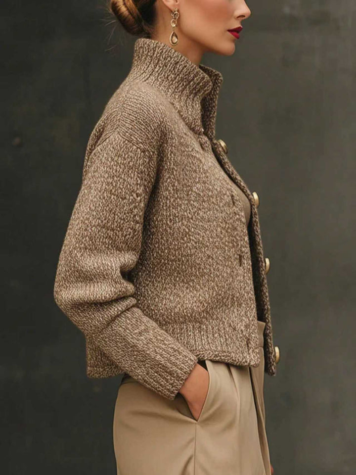 Morven – Cropped Knit Cardigan with Gold Buttons