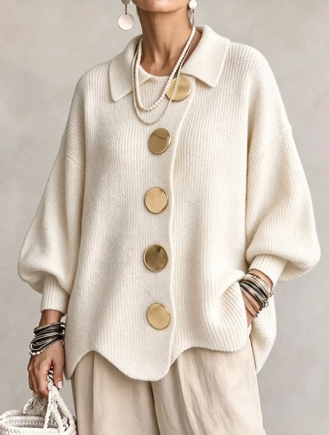 Pamela – Oversized Knit Cardigan with Gold Buttons