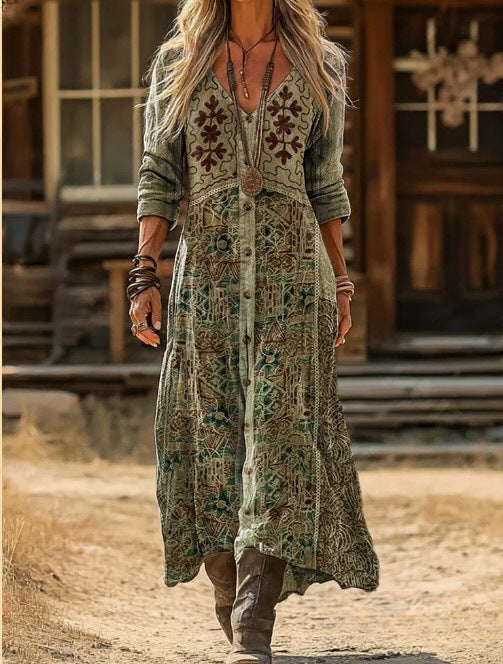 Isadora – Bohemian Button-Front Maxi Dress