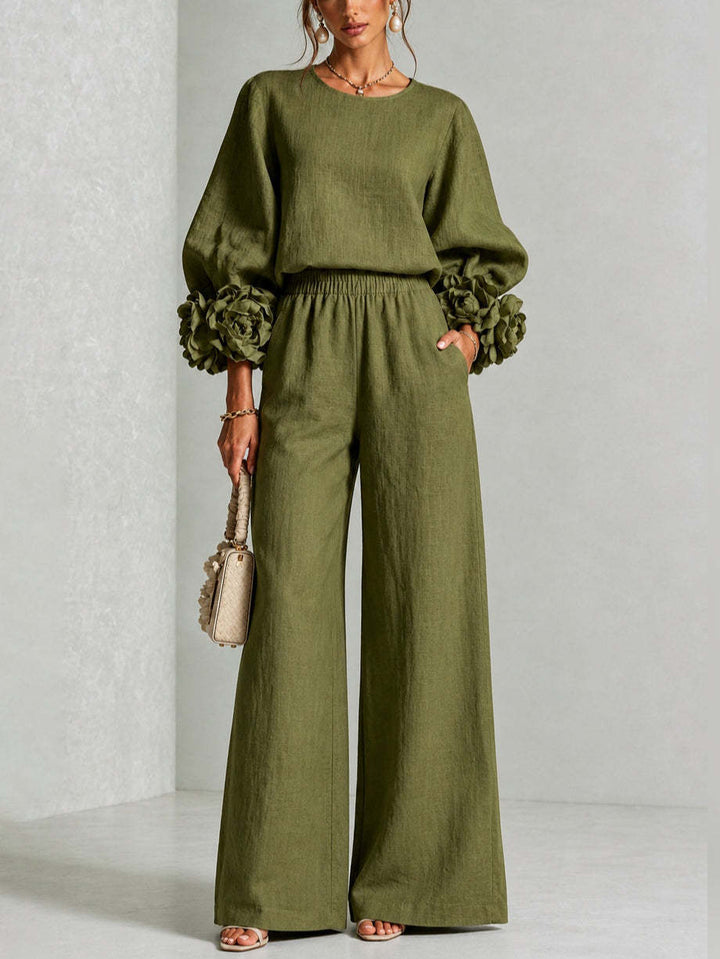 Kitty – Floral Cuff Wide-Leg Two-Piece Set