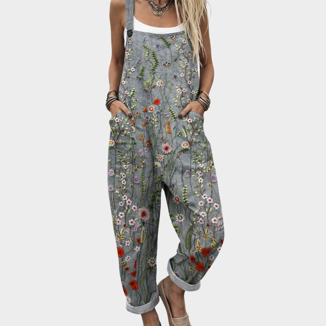 Emma | Grey Floral Dungarees