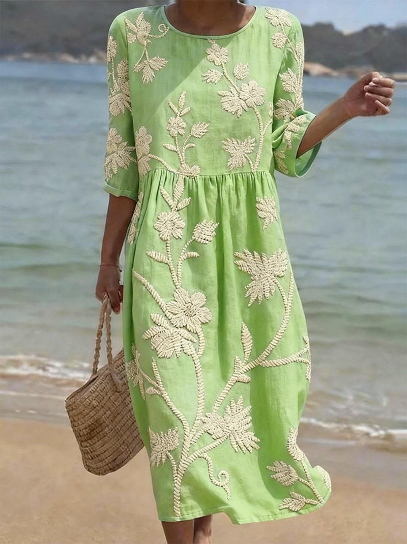 Myfanwy – Embroidered Floral Midi Dress