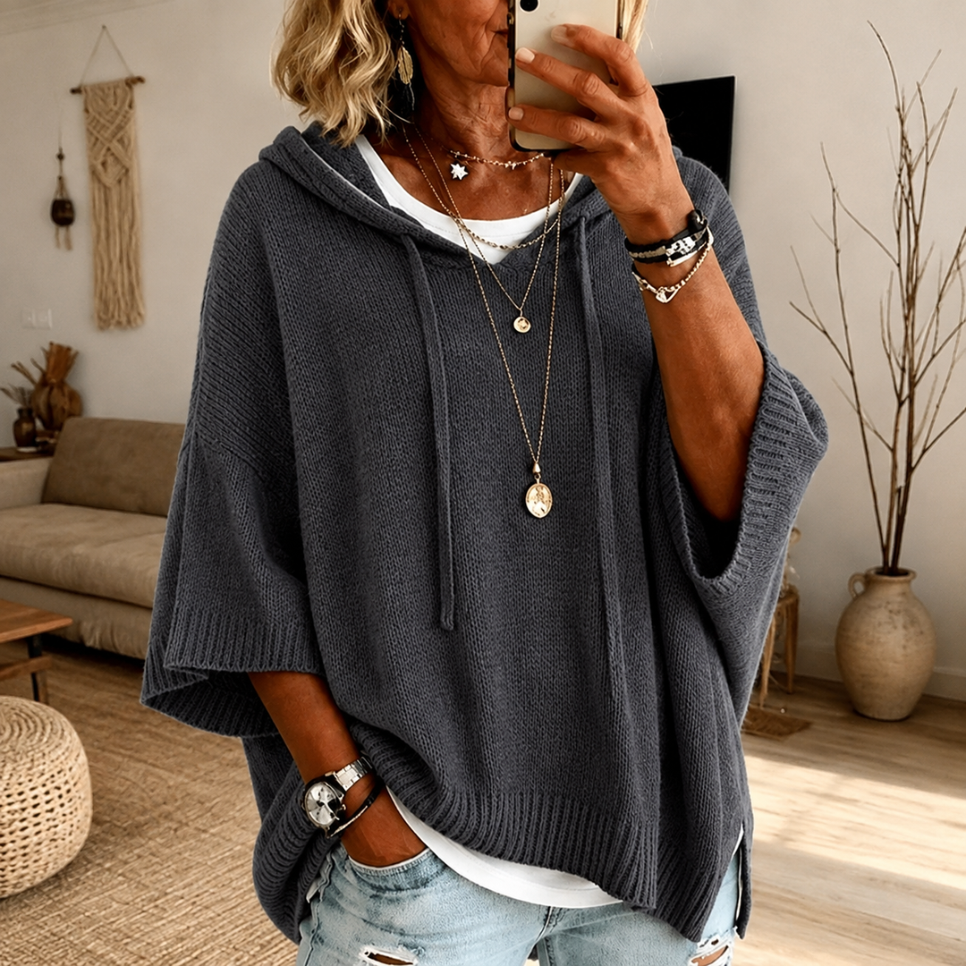 Marjorie – Hooded Poncho Knit Top
