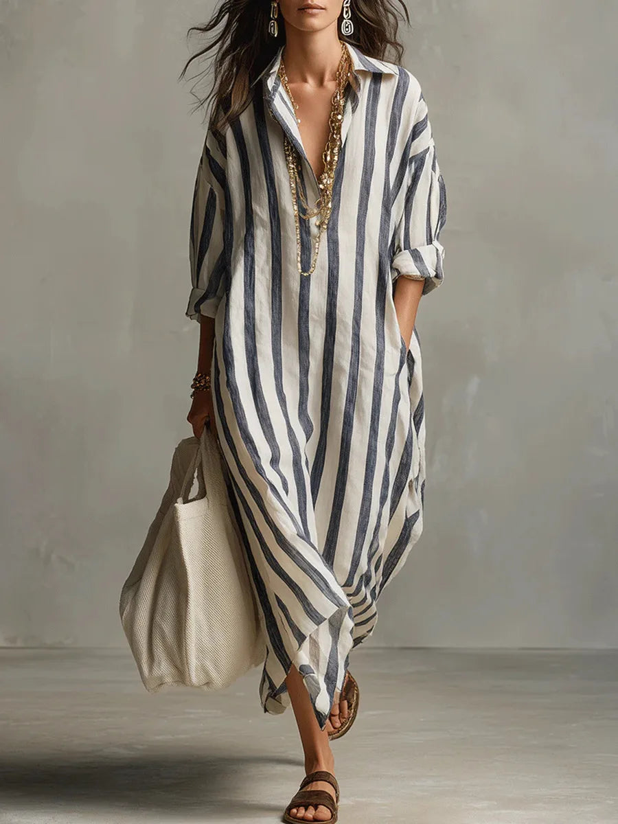Clemency – Striped Relaxed Shirt Midi Dress