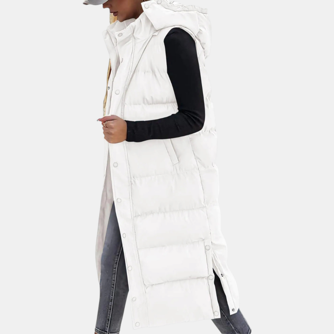 Angela – Quilted Hooded Maxi Puffer Waistcoat