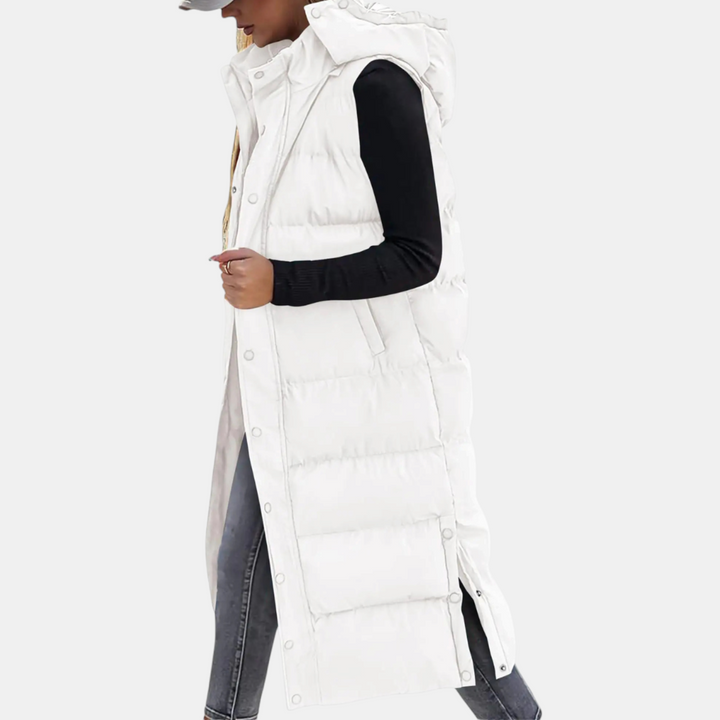 Angela – Quilted Hooded Maxi Puffer Waistcoat