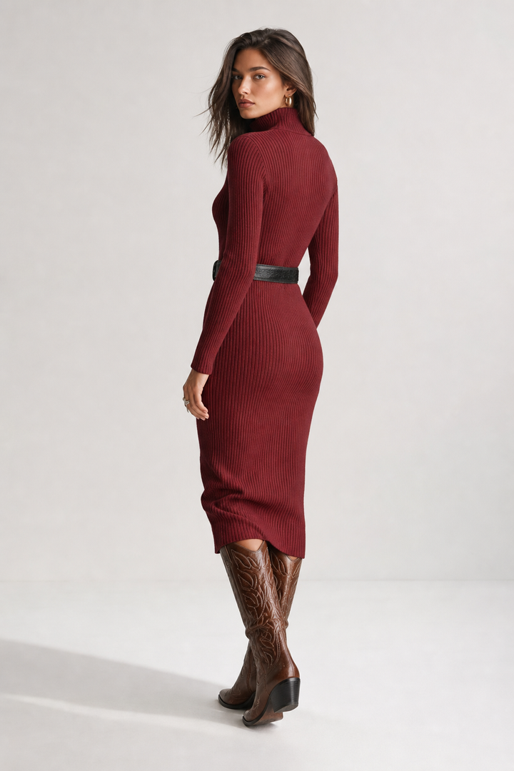 Nadine – Ribbed Knit Half-Zip Midi Dress
