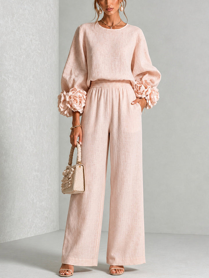 Kitty – Floral Cuff Wide-Leg Two-Piece Set