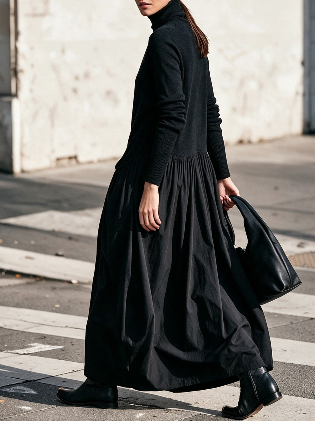 Marina – Polo Neck Gathered Maxi Dress
