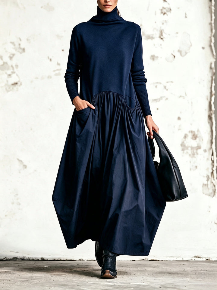 Marina – Polo Neck Gathered Maxi Dress