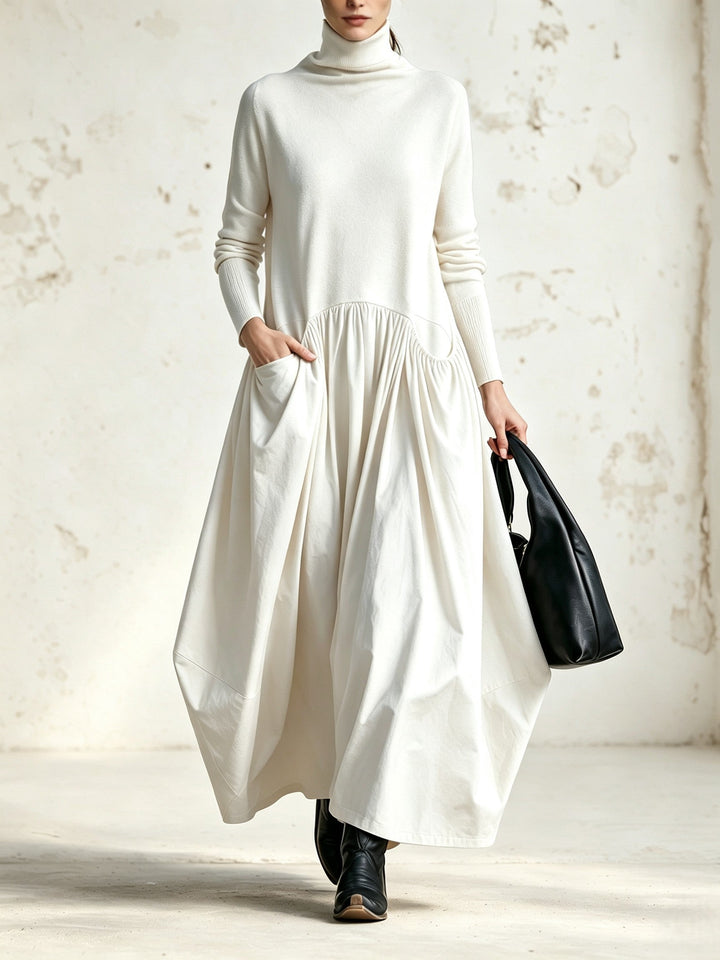 Marina – Polo Neck Gathered Maxi Dress