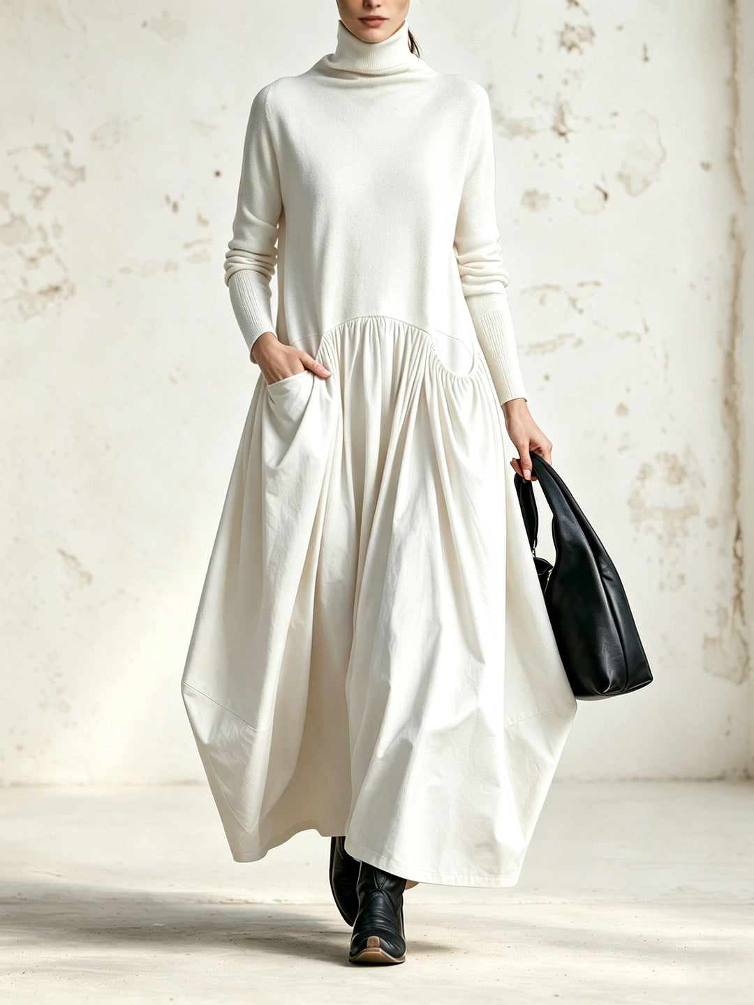 Esme – Polo Neck Gathered Maxi Dress