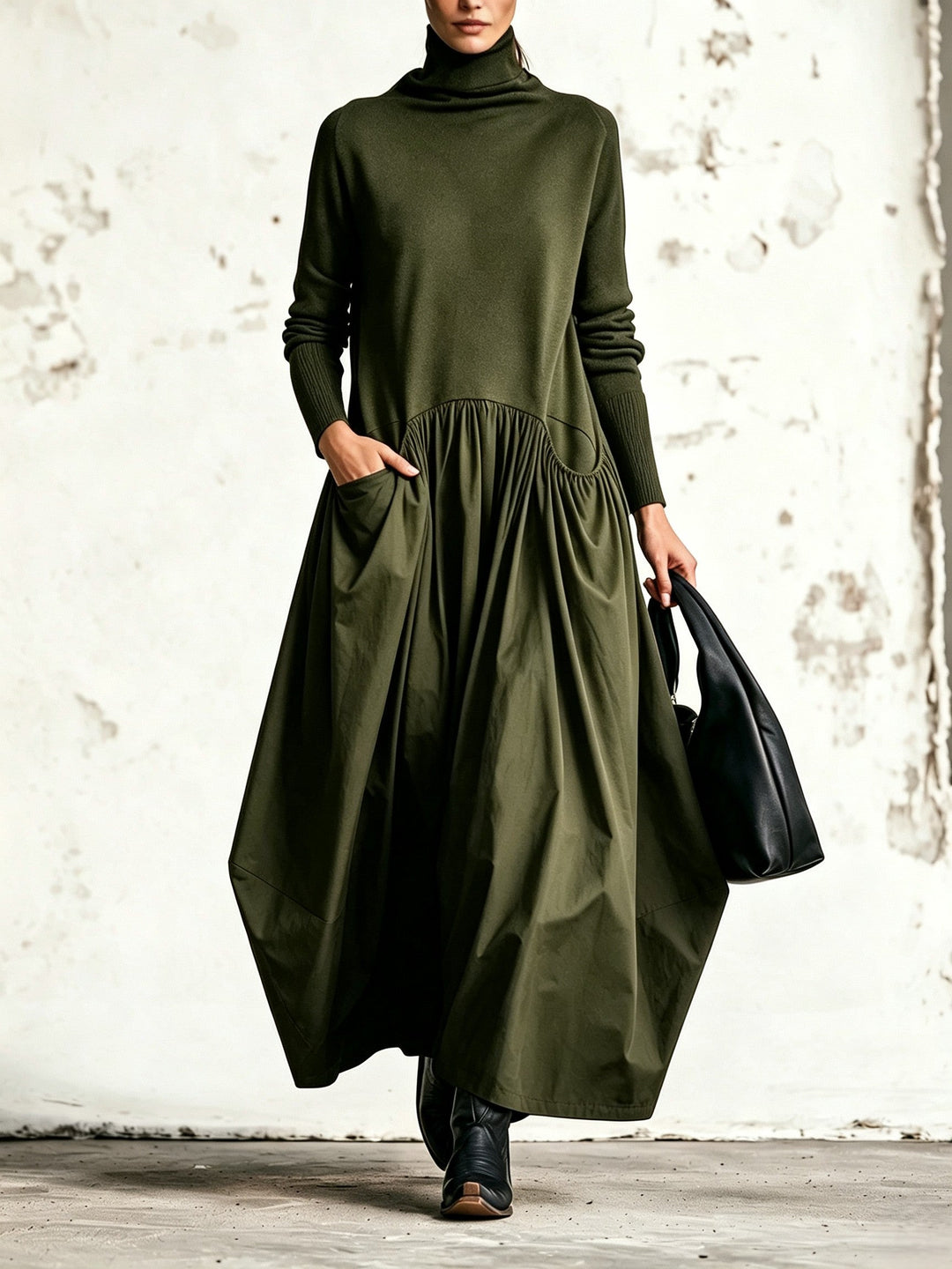 Esme – Polo Neck Gathered Maxi Dress