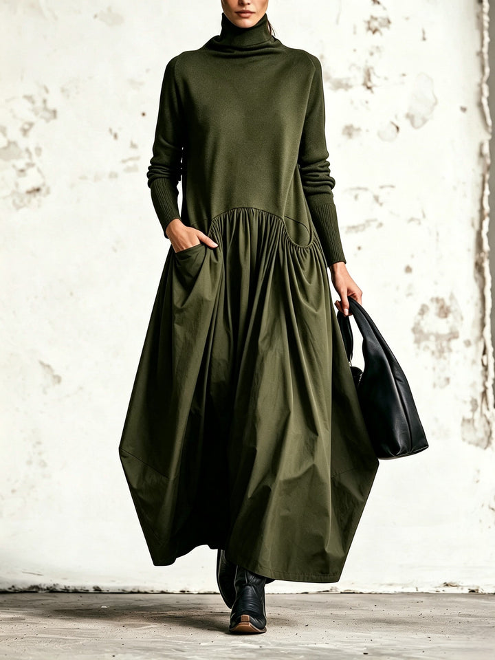 Marina – Polo Neck Gathered Maxi Dress