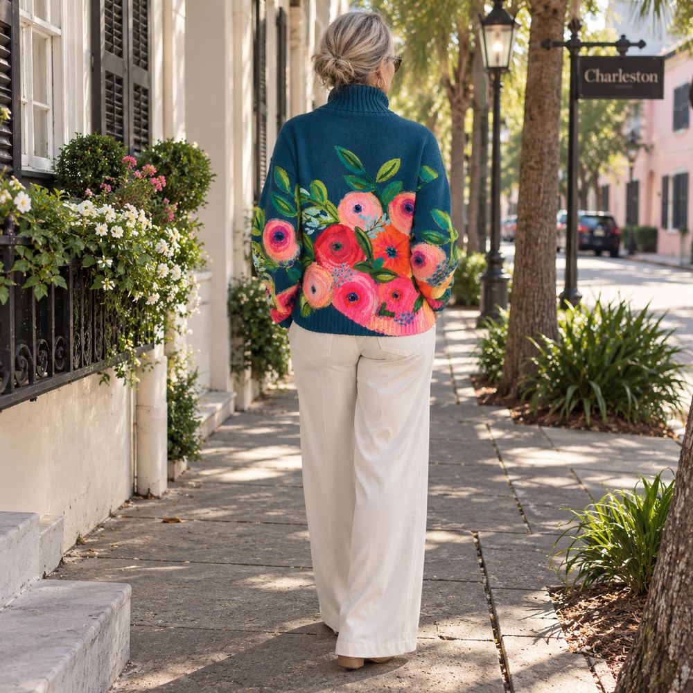 Barbara – Floral Print Polo Neck Jumper