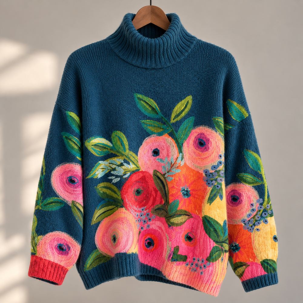 Barbara – Floral Print Polo Neck Jumper