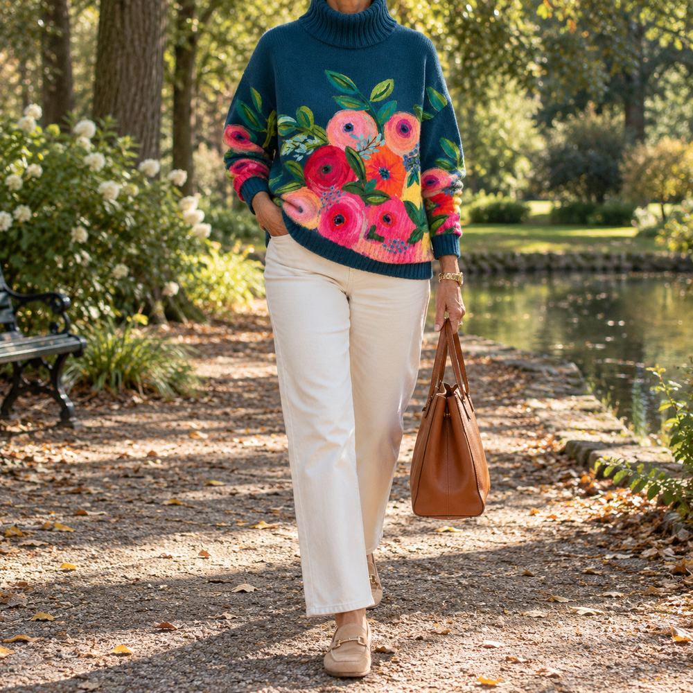 Barbara – Floral Print Polo Neck Jumper