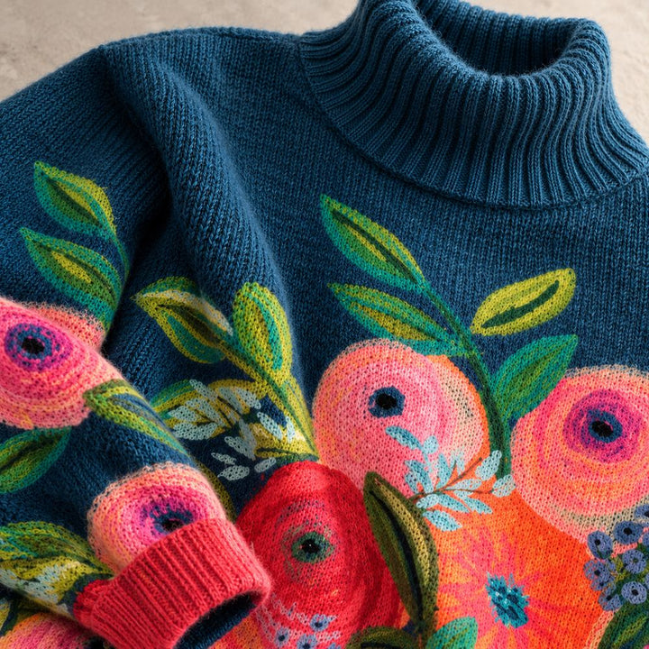 Barbara – Floral Print Polo Neck Jumper
