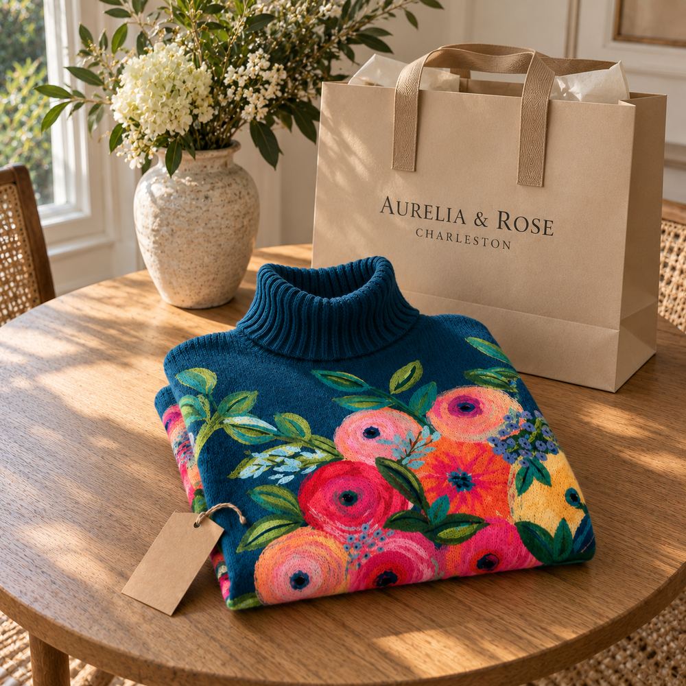 Barbara – Floral Print Polo Neck Jumper