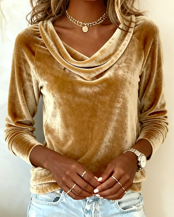 Cordelia – Velvet-Look Draped Neckline Top