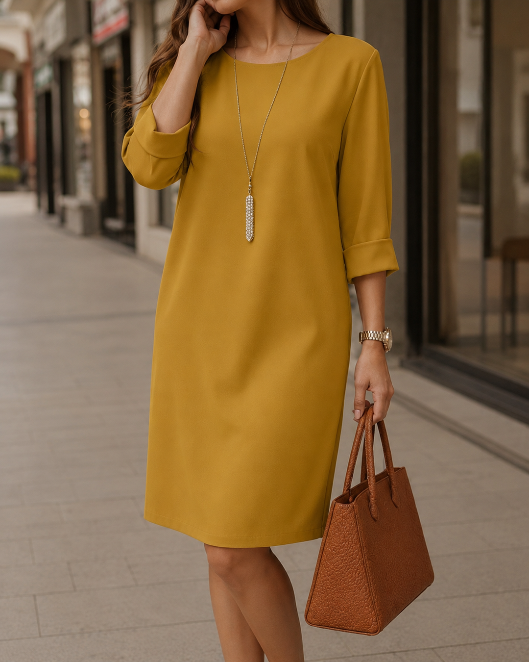 Halina – Relaxed Midi Dress with Side Pockets