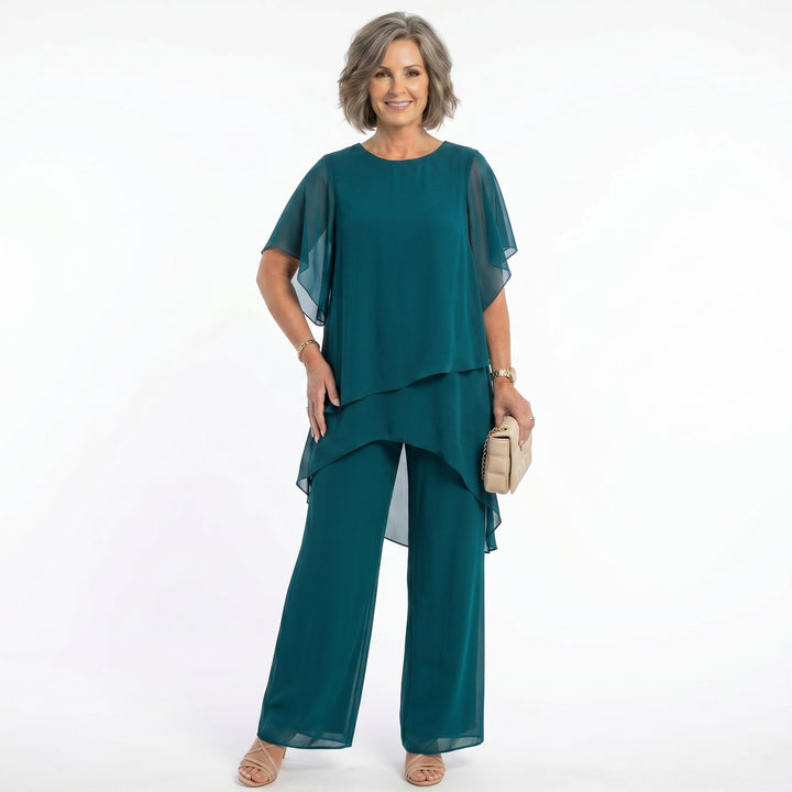 Jemima – Tiered Chiffon-Look Tunic and Trouser Set